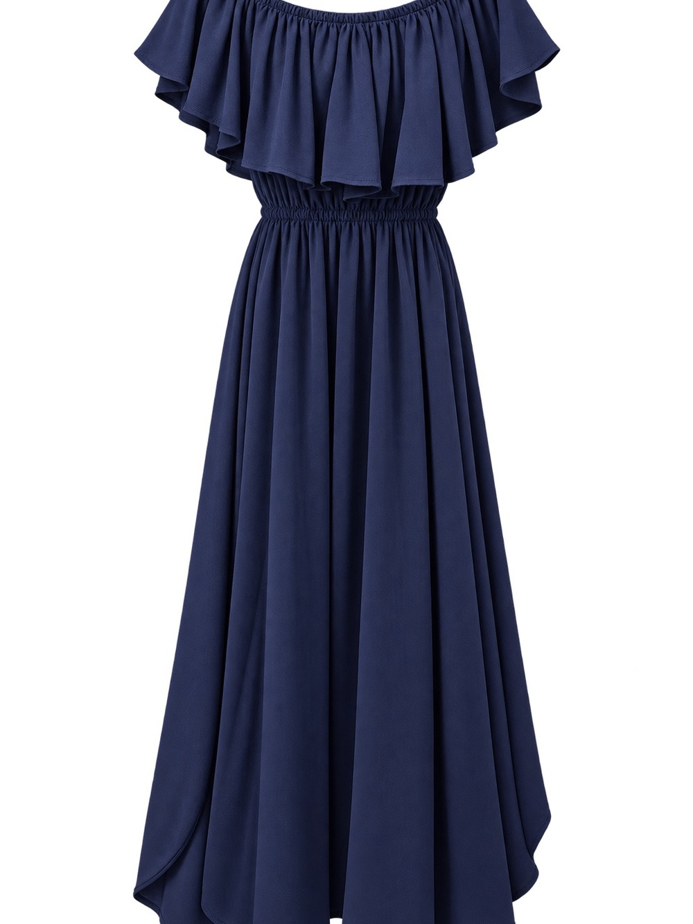 Off-Shoulder Ruffled Maxi Dress - Navy